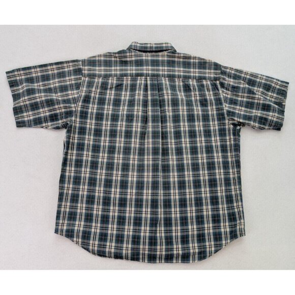 North Country Men's Shirt Size L Blue Beige Plaid Short Sleeve Button-Up - Picture 15 of 16